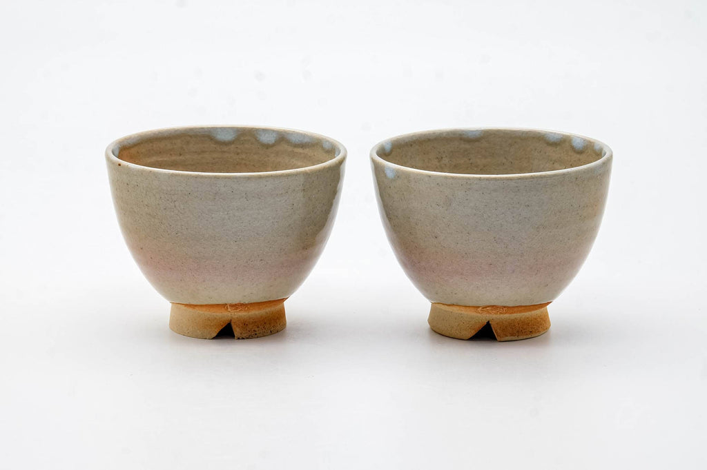 Japanese Teacups - Pair of Beige Glazed Hagi-yaki Yunomi - 120ml