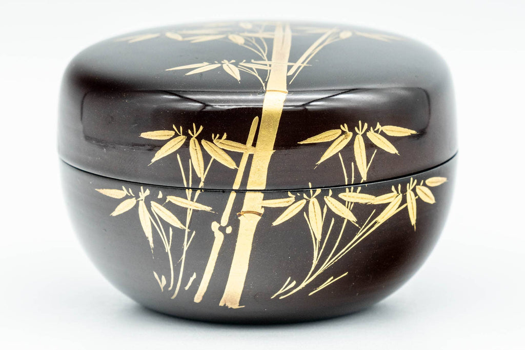 Japanese Natsume - Black Lacquer Golden Bamboo Matcha Tea Caddy - 50ml