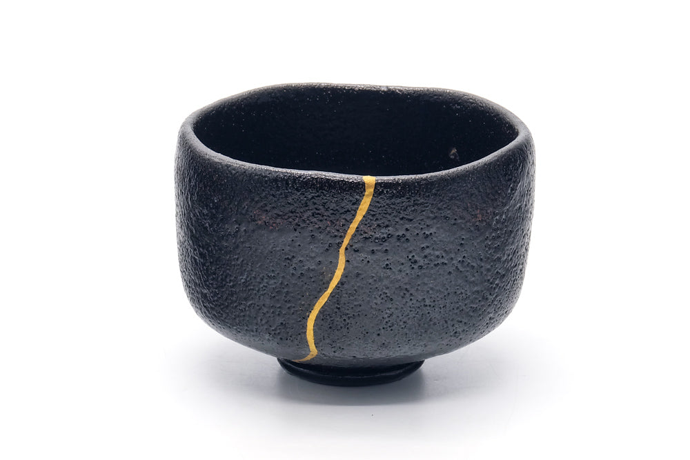 Japanese Matcha Bowl - 大野九行 Ōno Kyūkō - Kintsugi Kuro-Raku Chawan - 400ml