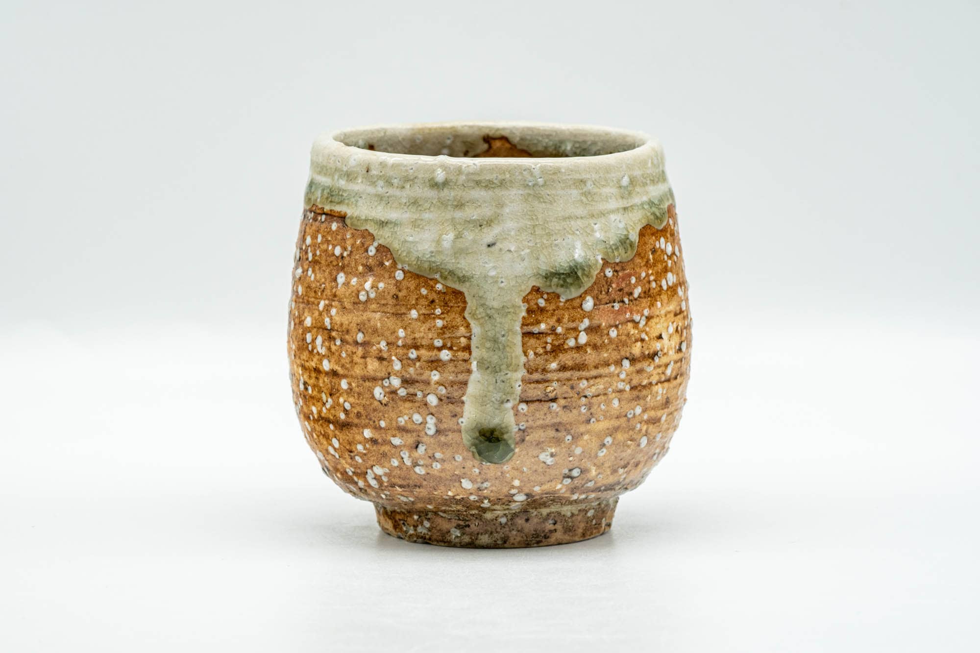 Japanese Teacup - Green Drip-Glazed Brown Textured Yunomi - 210ml