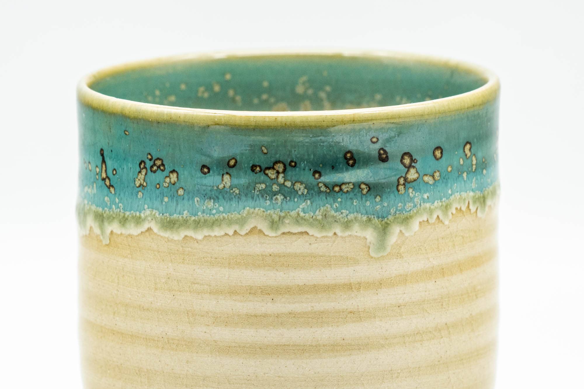Japanese Teacup - Beige Speckled Teal Agano-yaki Yunomi - 150ml