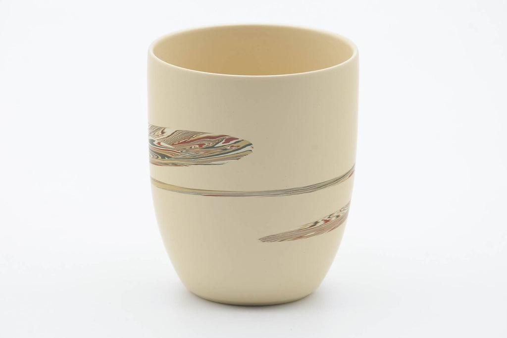 Japanese Teacup - Beige Green Zigzag Nerikomi Tokoname-yaki Yunomi - 140ml