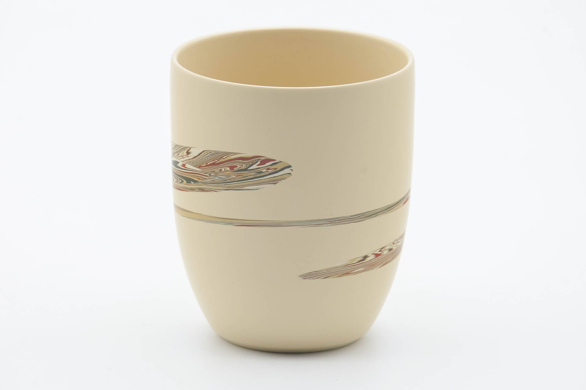 Japanese Teacup - Beige Green Zigzag Nerikomi Tokoname-yaki Yunomi - 140ml