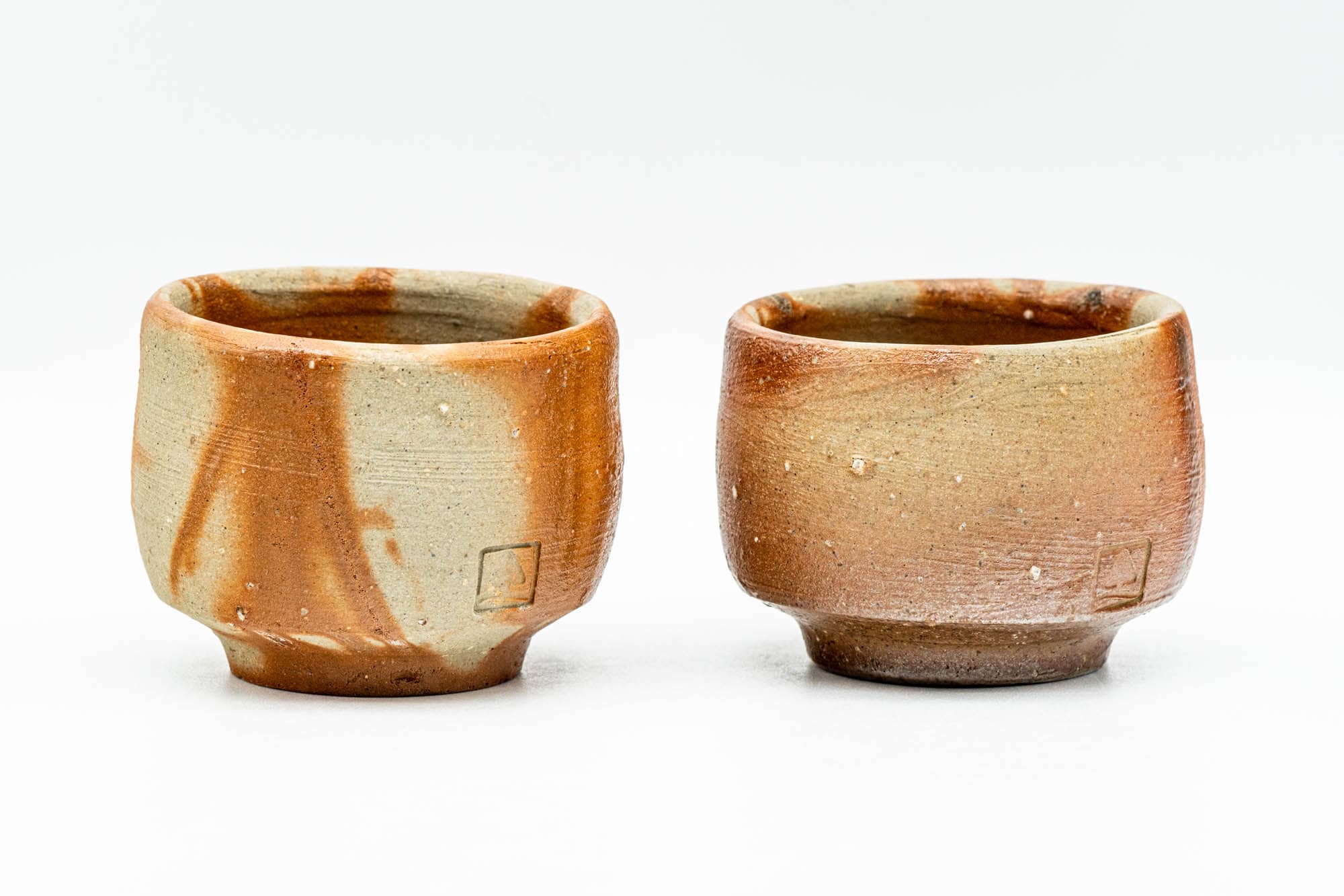 Japanese Teacups - Pair of Hidasuki Rice Straw Bizen-yaki Guinomi - 60ml