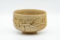 Japanese Matcha Bowl - Beige Green Drip-Glazed Carved Kyo-yaki Chawan - 300ml