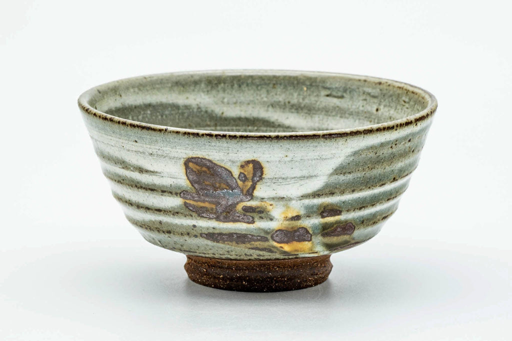 Japanese Matcha Bowl - Floral Grey White Drip-Glazed Spiraling Chawan - 150ml