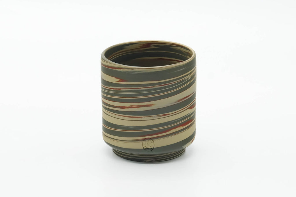 Japanese Teacup - Green Yellow Nerikomi Tokoname Yunomi - 135ml
