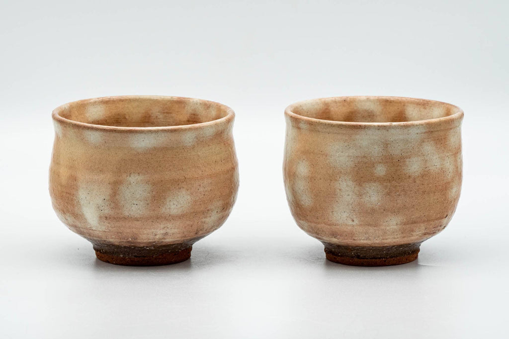 Japanese Teacups - Pair of Beige Brown Gohonte Hagi-yaki Yunomi - 180ml