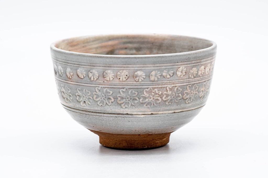 Japanese Matcha Bowl - Floral Grey Pink Mishima Glazed Chawan - 250ml