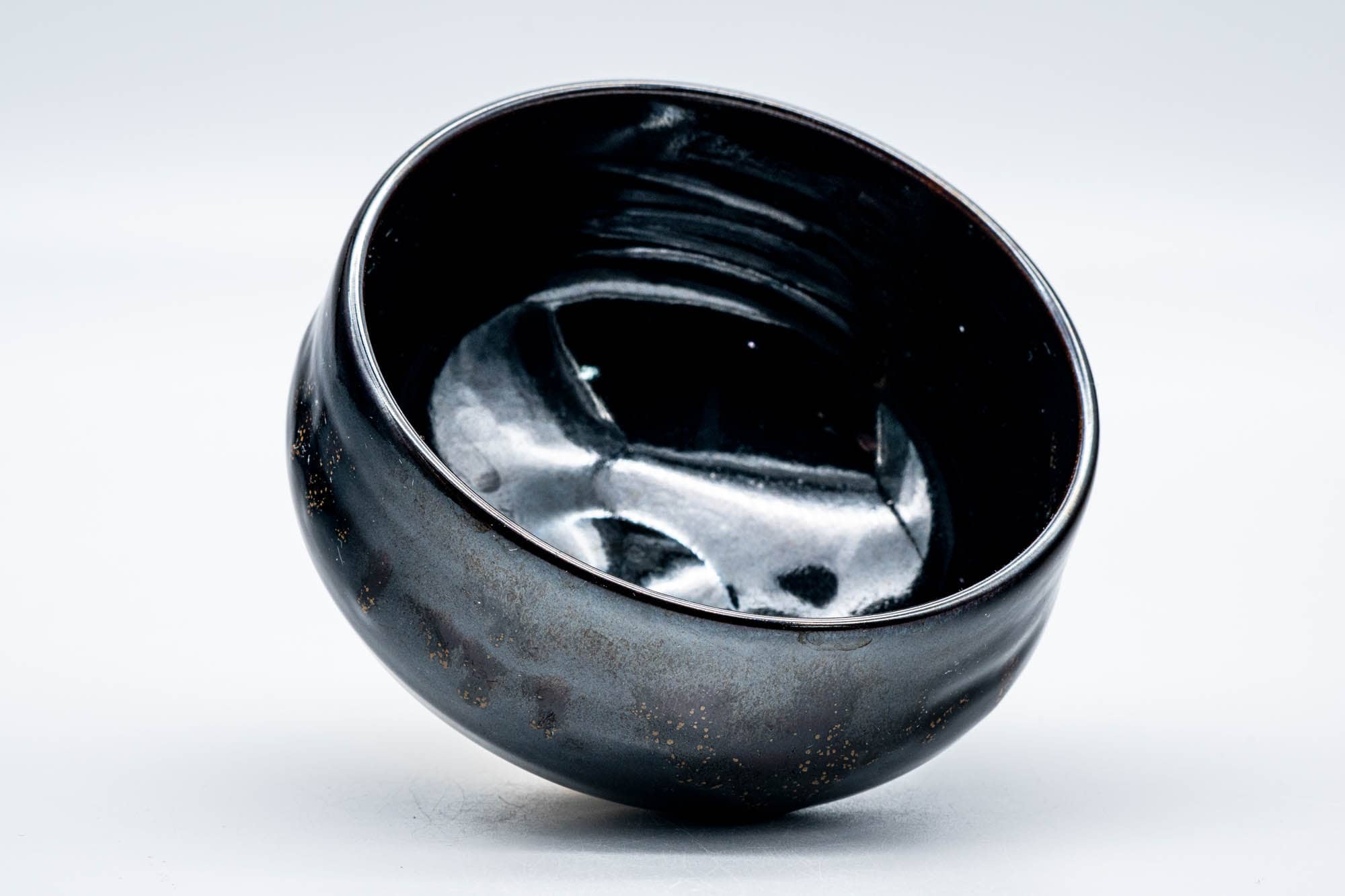 Japanese Matcha Bowl - Jet Black Yellow Speckled Drip-Glazed Chawan - 250ml