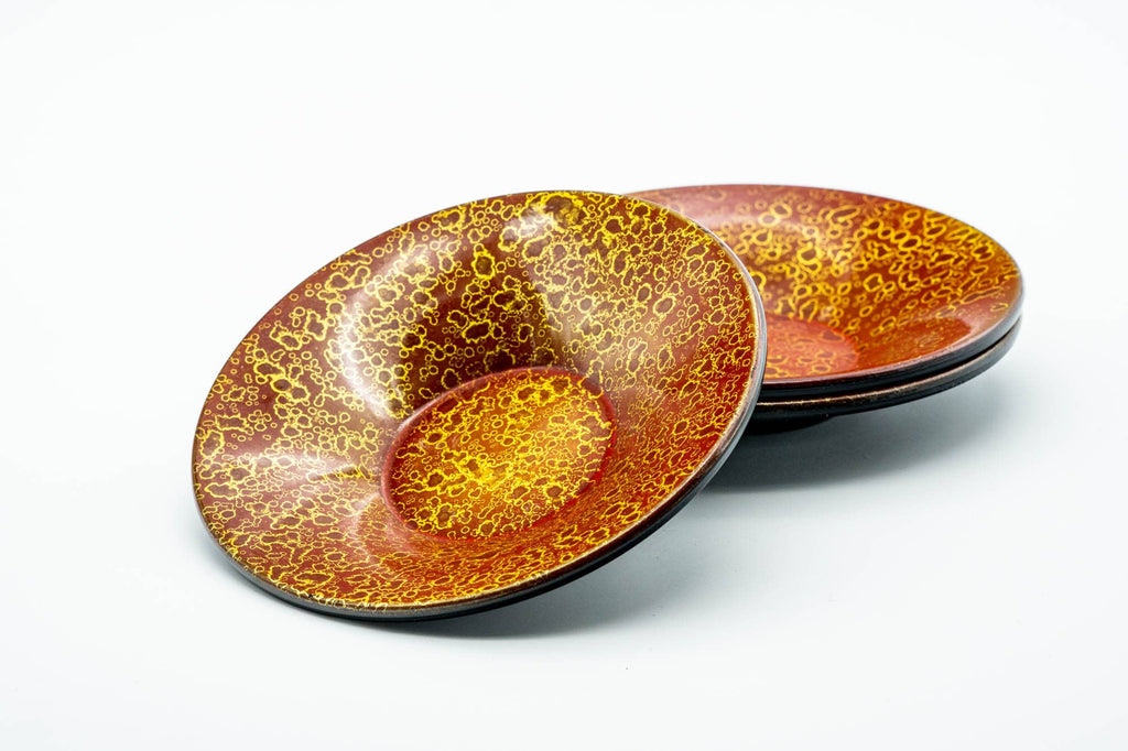 Japanese Chataku - Set of 3 Abstract Kara-nuri Red Lacquered Tea Saucers