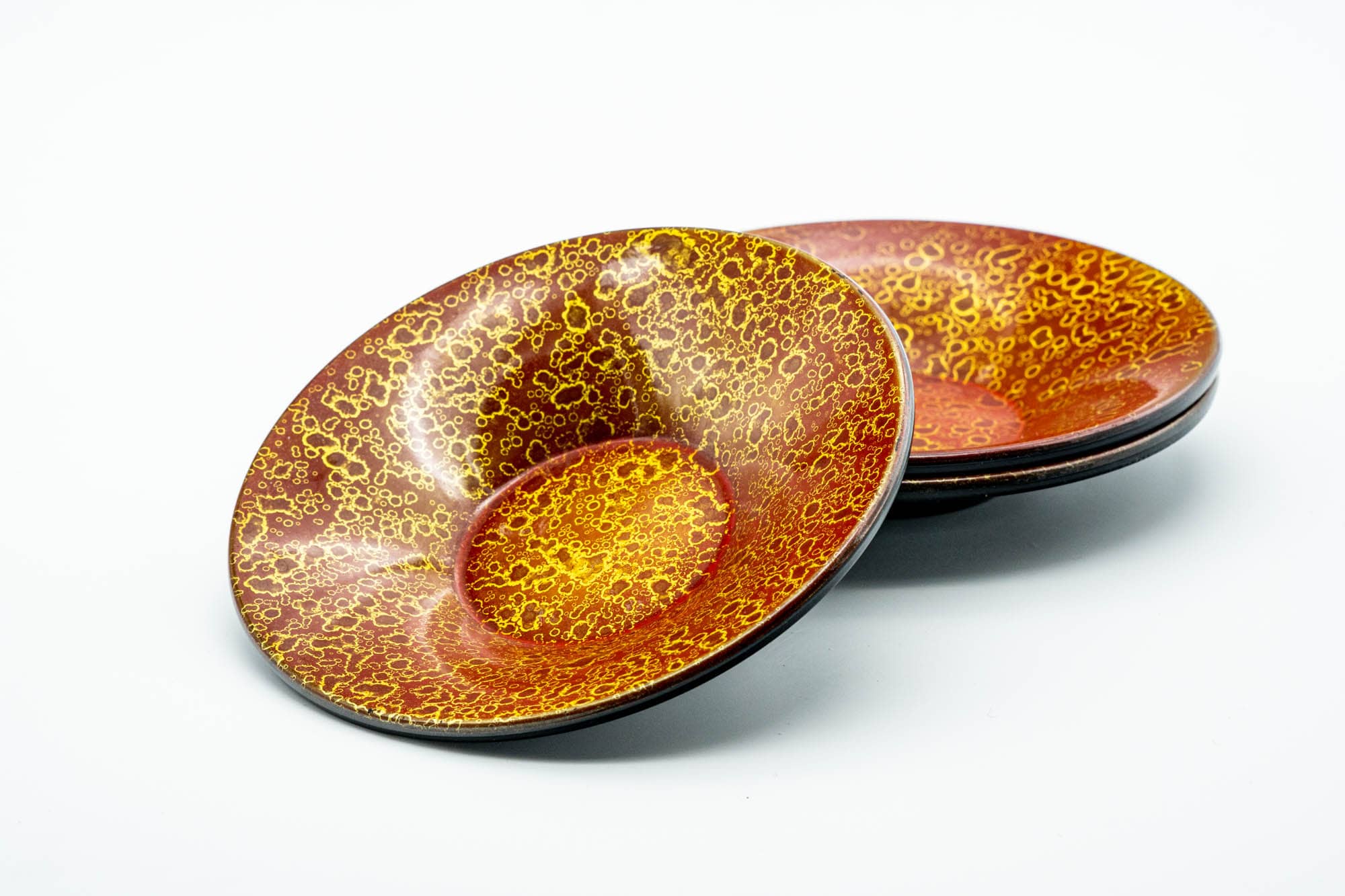 Japanese Chataku - Set of 3 Abstract Kara-nuri Red Lacquered Tea Saucers