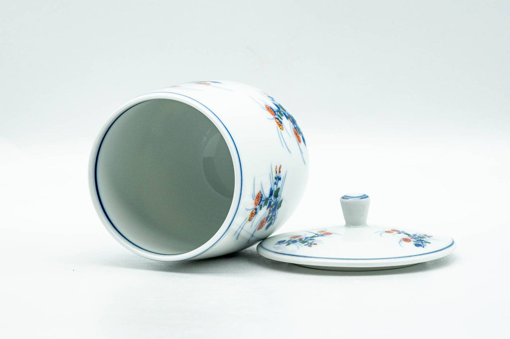 Japanese Teacup - Floral White Porcelain Arita-yaki Lidded Yunomi - 150ml