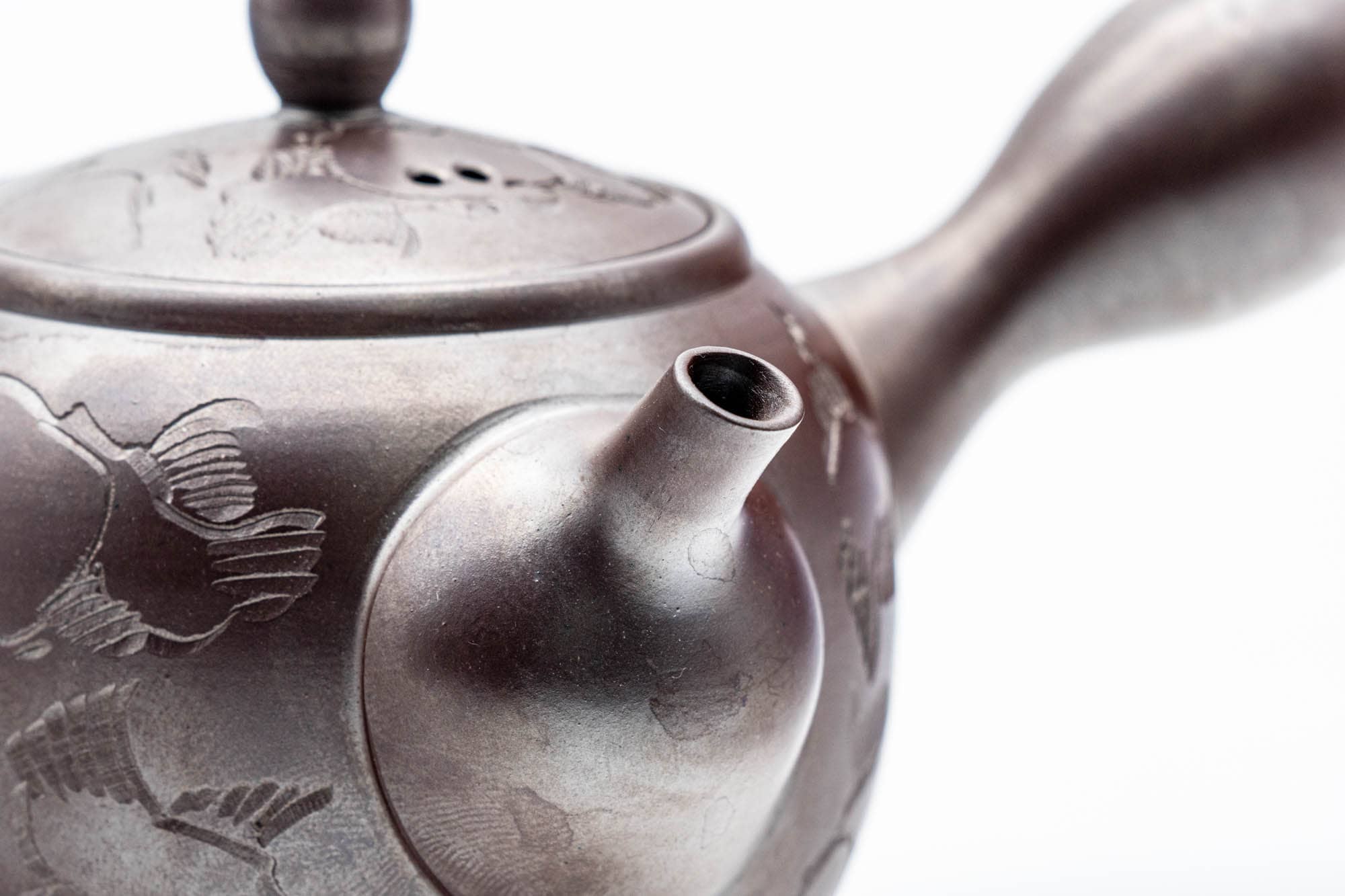 Japanese Kyusu - Engraved Birds Banko-yaki Ceramic Teapot - 150ml