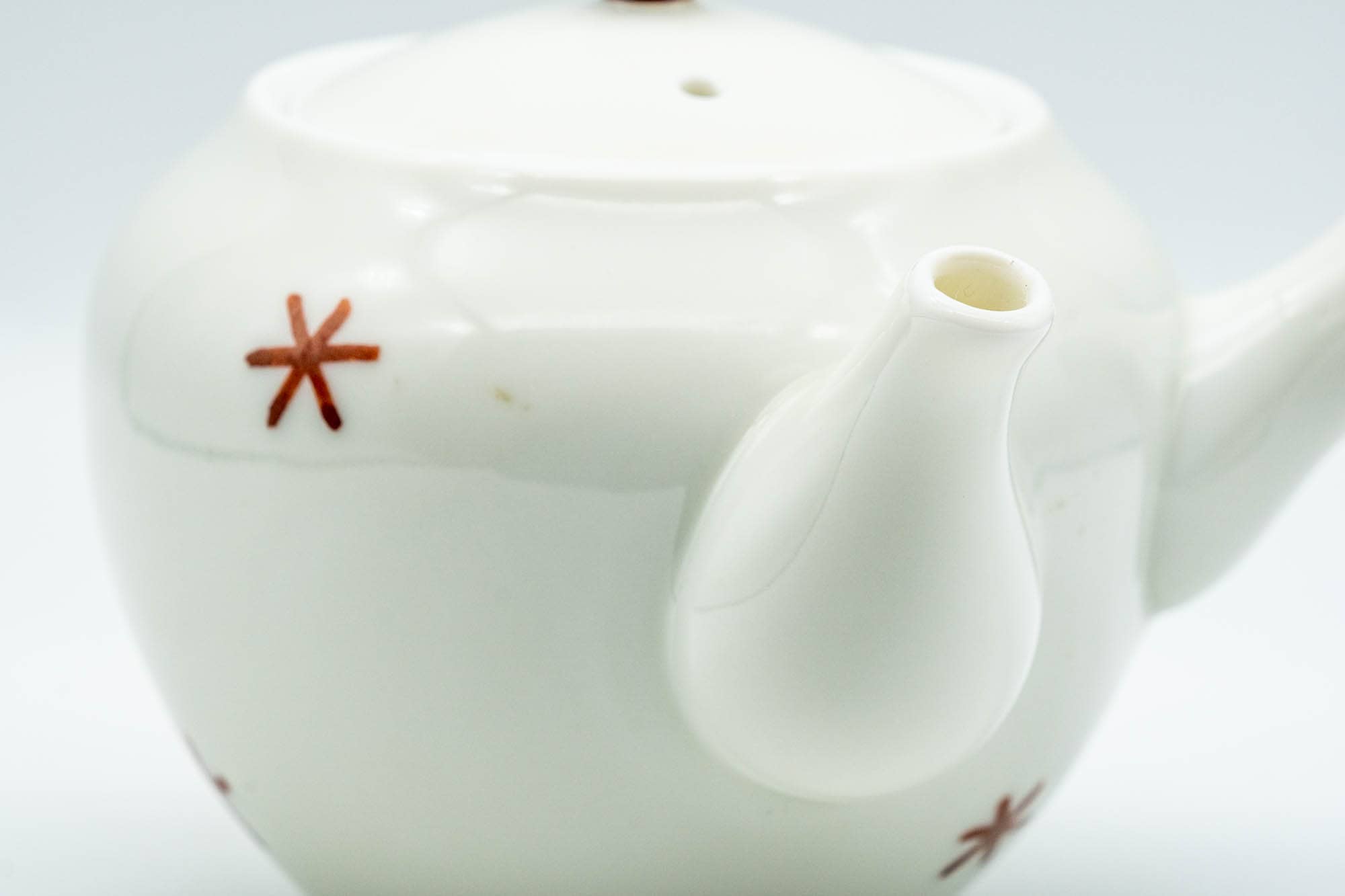 Japanese Kyusu - Red Stars White Porcelain Arita-yaki Teapot - 240ml