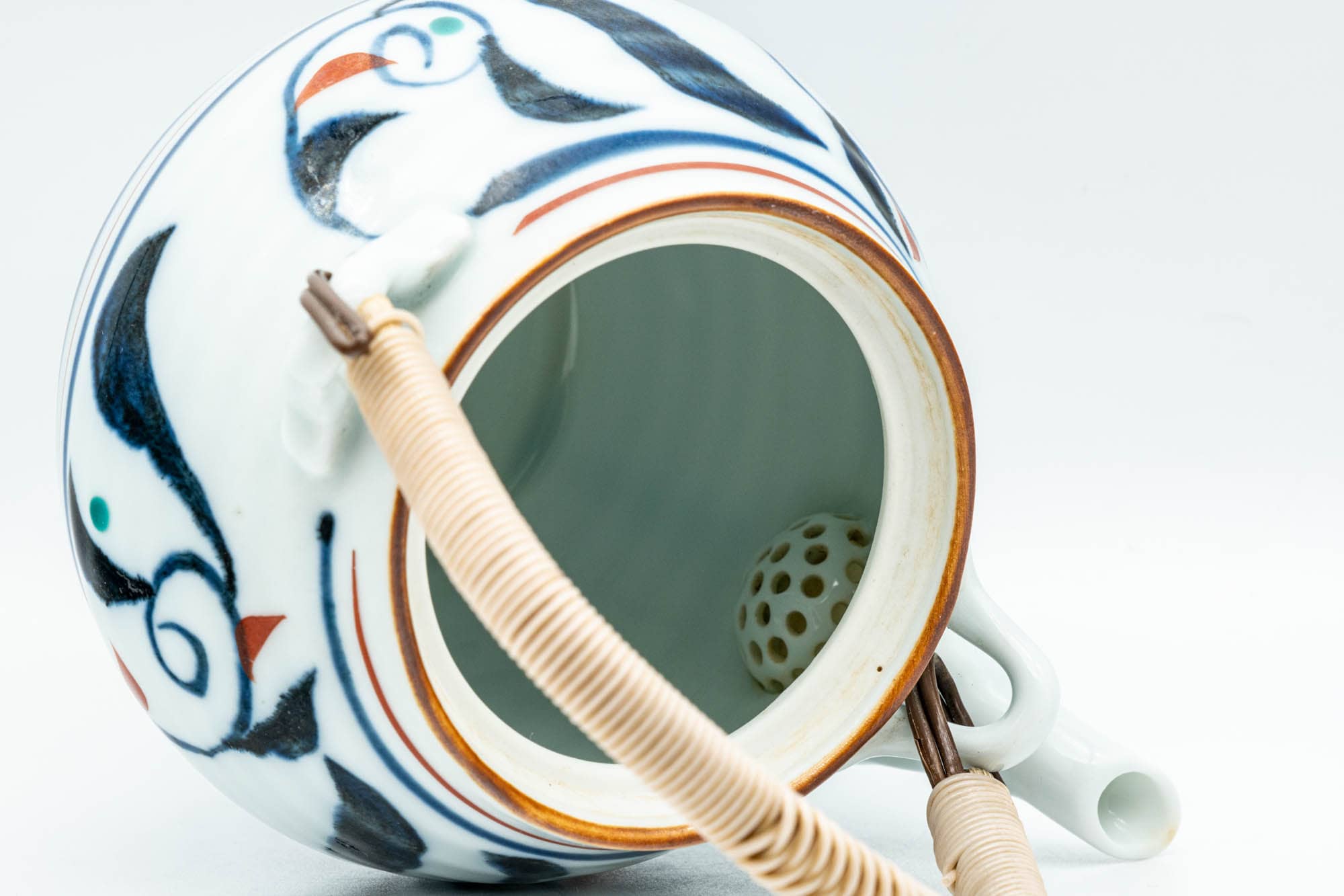Japanese Dobin - Blue Floral White Porcelain Arita-yaki Debeso Teapot - 400ml