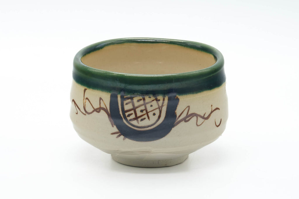 Japanese Matcha Bowl - Classic Beige Green Oribe Chawan - 550ml