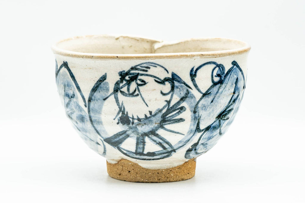 Japanese Matcha Bowl - Blue Sensei White Glazed Wabi Chawan - 400ml