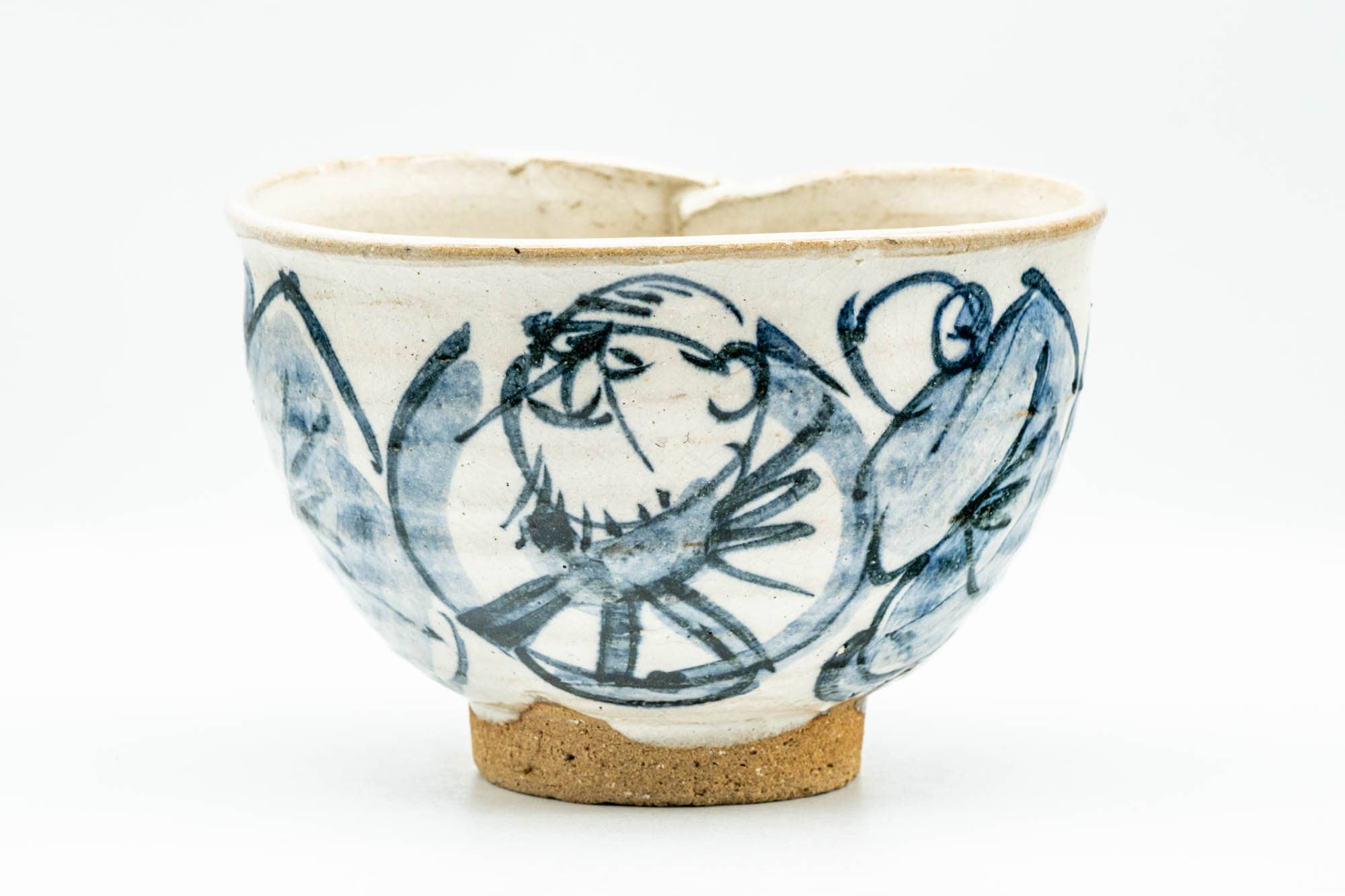 Japanese Matcha Bowl - Blue Sensei White Glazed Wabi Chawan - 400ml