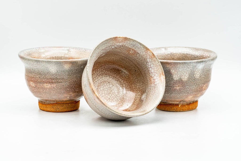 Japanese Teacups - Set of 3 Beige Drip-Glazed Gohonte Hagi-yaki Yunomi - 100ml