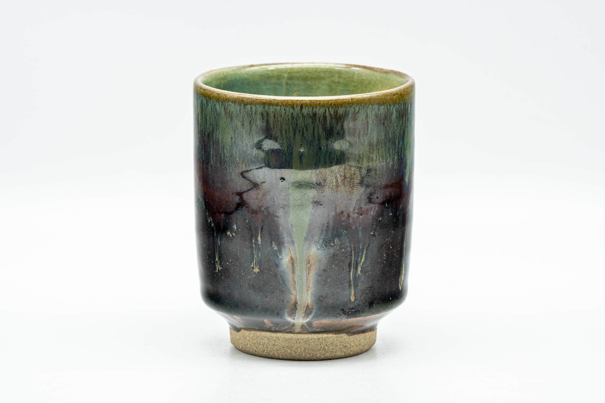 Japanese Teacup - Black Green Drip-Glazed Yunomi - 150ml
