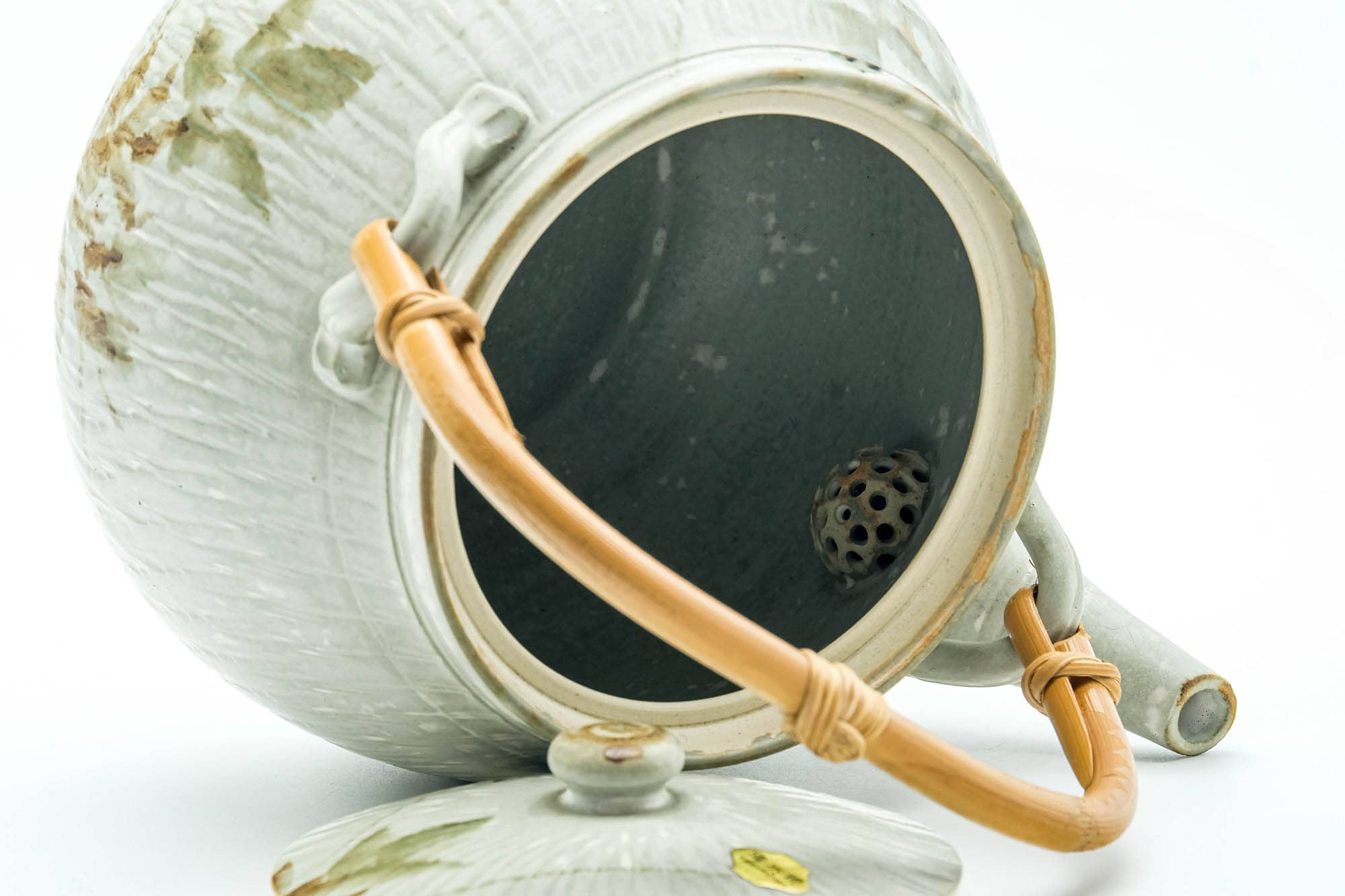 Japanese Tea Set - Beige Speckled Floral Kiyomizu-yaki Dobin Teapot with 5 Yunomi Teacups