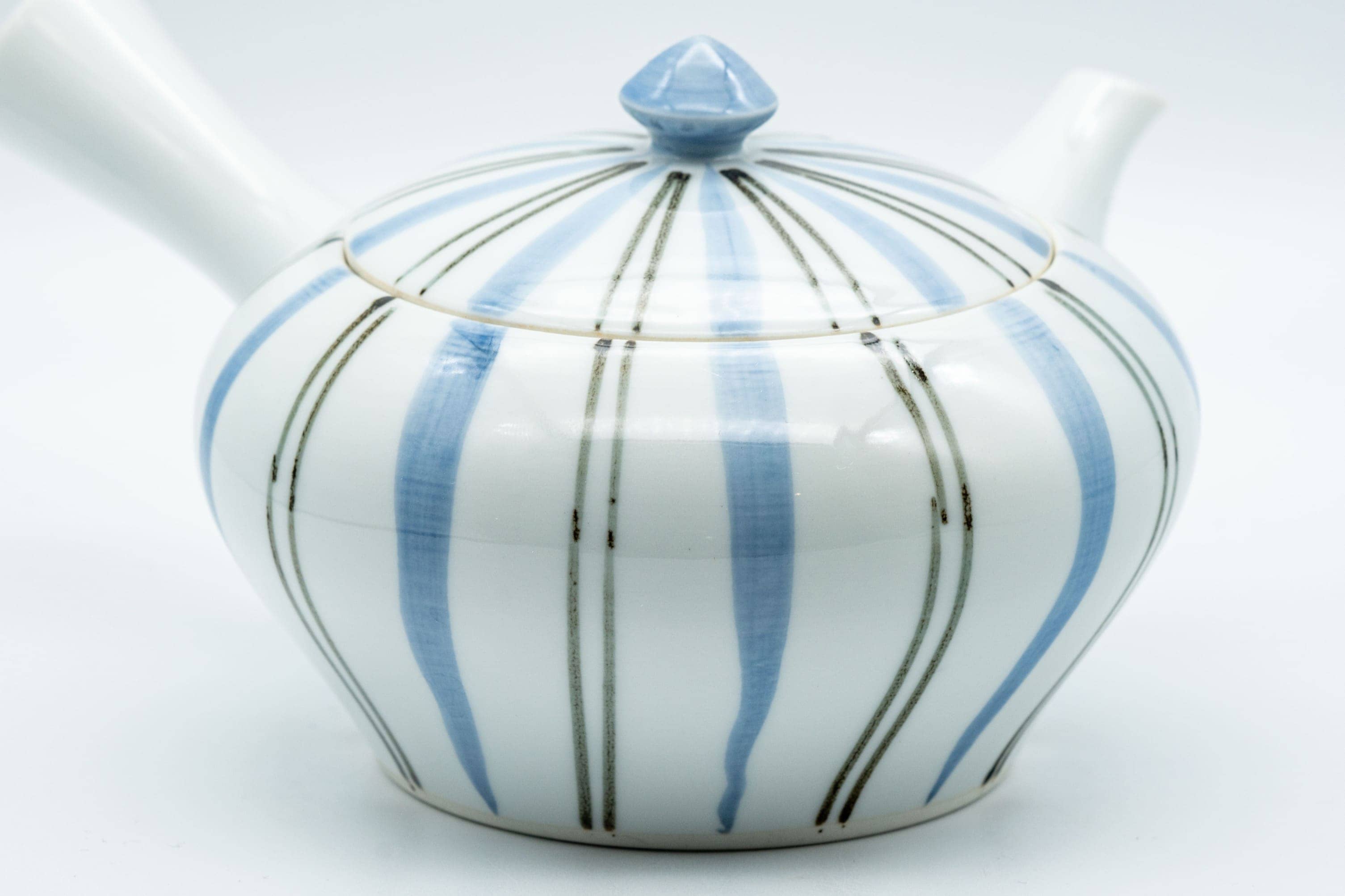 Japanese Kyusu - Blue Striped Arita-yaki Debeso Teapot - 300ml
