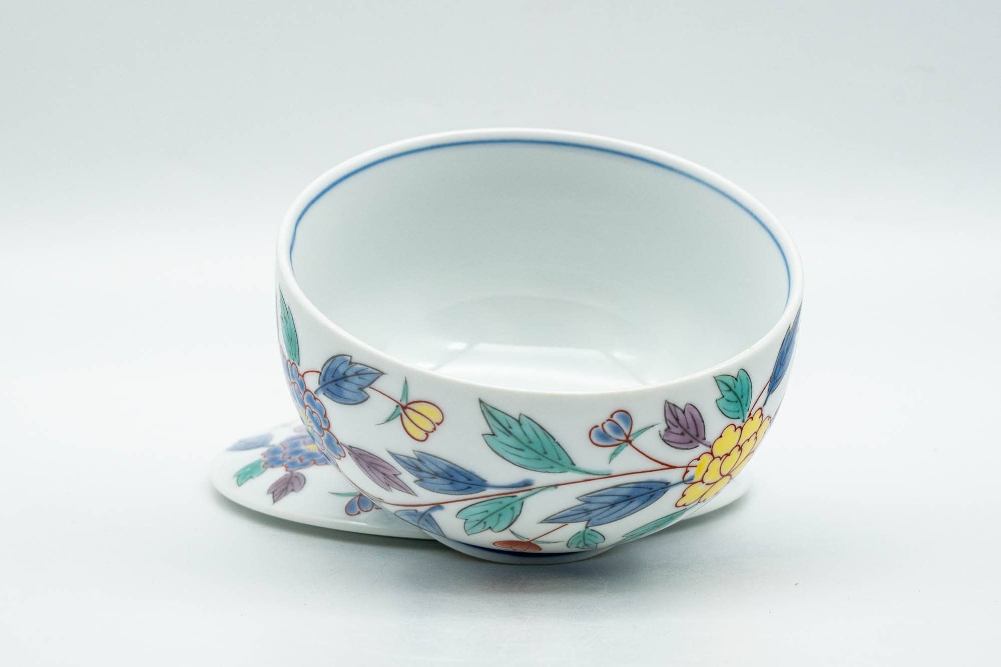 Japanese Teacup - Colourful Floral Arita-yaki Lidded Yunomi - 120ml