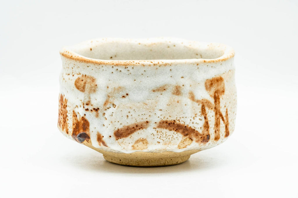 Japanese Matcha Bowl - Orange White Shino Glazed Mino-yaki Chawan - 350ml