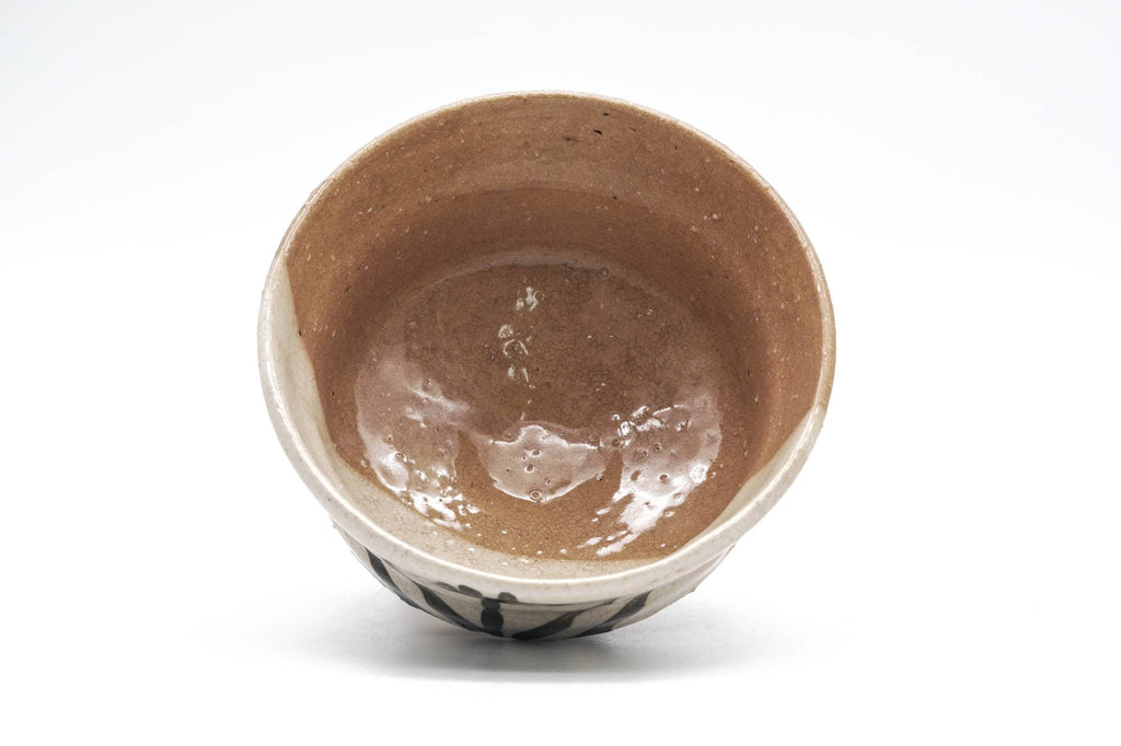 Japanese Matcha Bowl - Floral Beige White Glazed Chawan  - 300ml