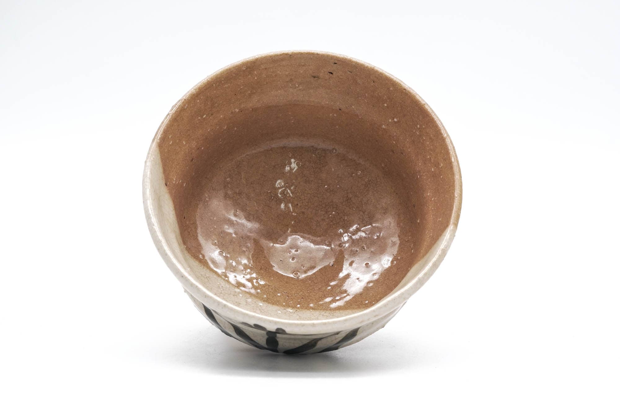 Japanese Matcha Bowl - Floral Beige White Glazed Chawan  - 300ml