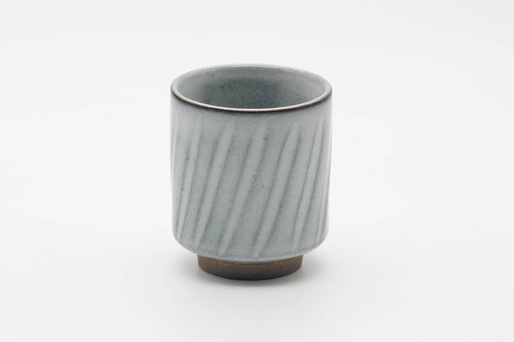 Japanese Teacup - Spiraling White Grey Glazed Yunomi - 130ml