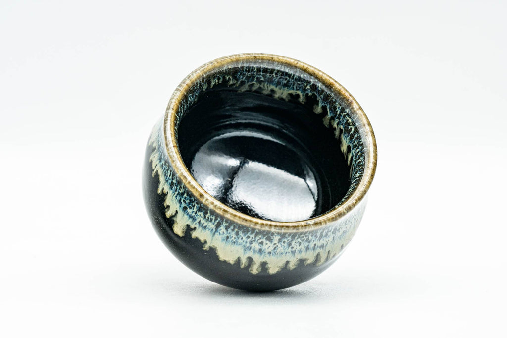 Japanese Teacup - Jet Black Beige Drip-Glazed Guinomi - 40ml