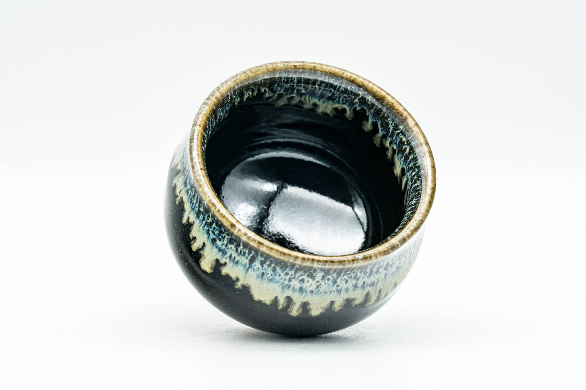 Japanese Teacup - Jet Black Beige Drip-Glazed Guinomi - 40ml