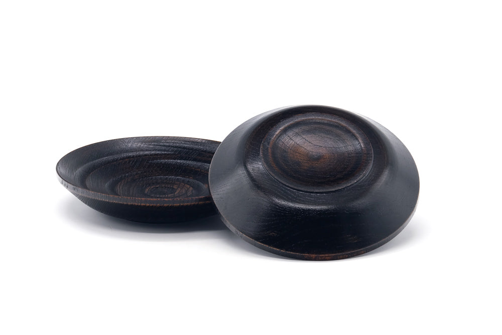 Japanese Chataku - Pair of Black Wooden Tea Saucers