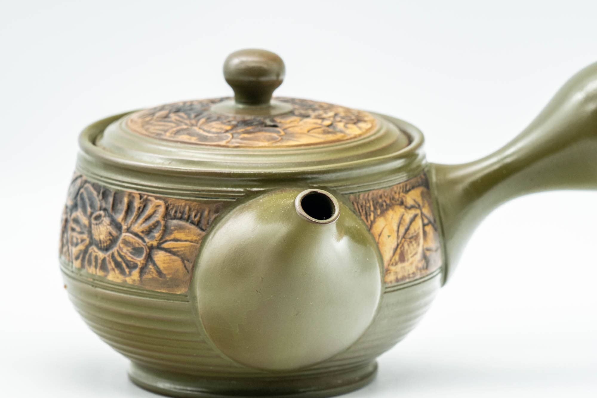 Japanese Kyusu - Green Floral Tokoname-yaki Nozomi Teapot - 200ml