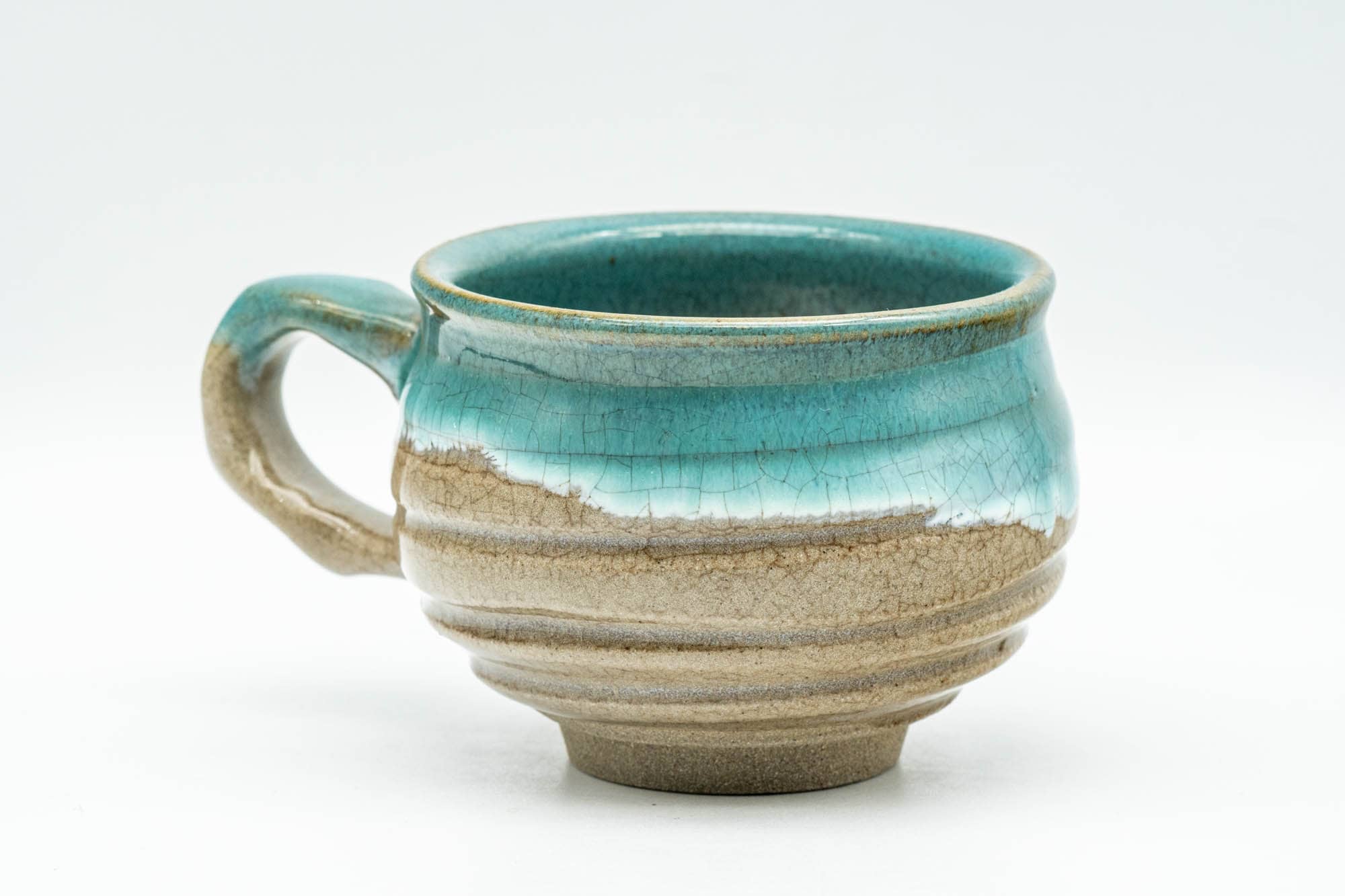 Japanese Teacup - Turquoise Agano-yaki Rear-Handled Ushirode Yunomi - 140ml