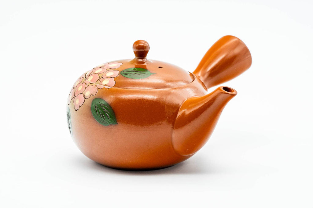 Japanese Kyusu - Floral Red Shudei Tokoname-yaki Mesh Basket Teapot - 280ml