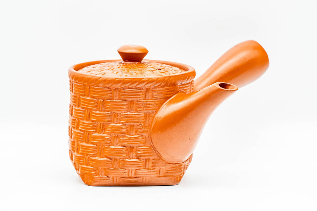 Japanese Kyusu - Basket-Patterned Red Shudei Tokoname-yaki Mesh Teapot - 160ml