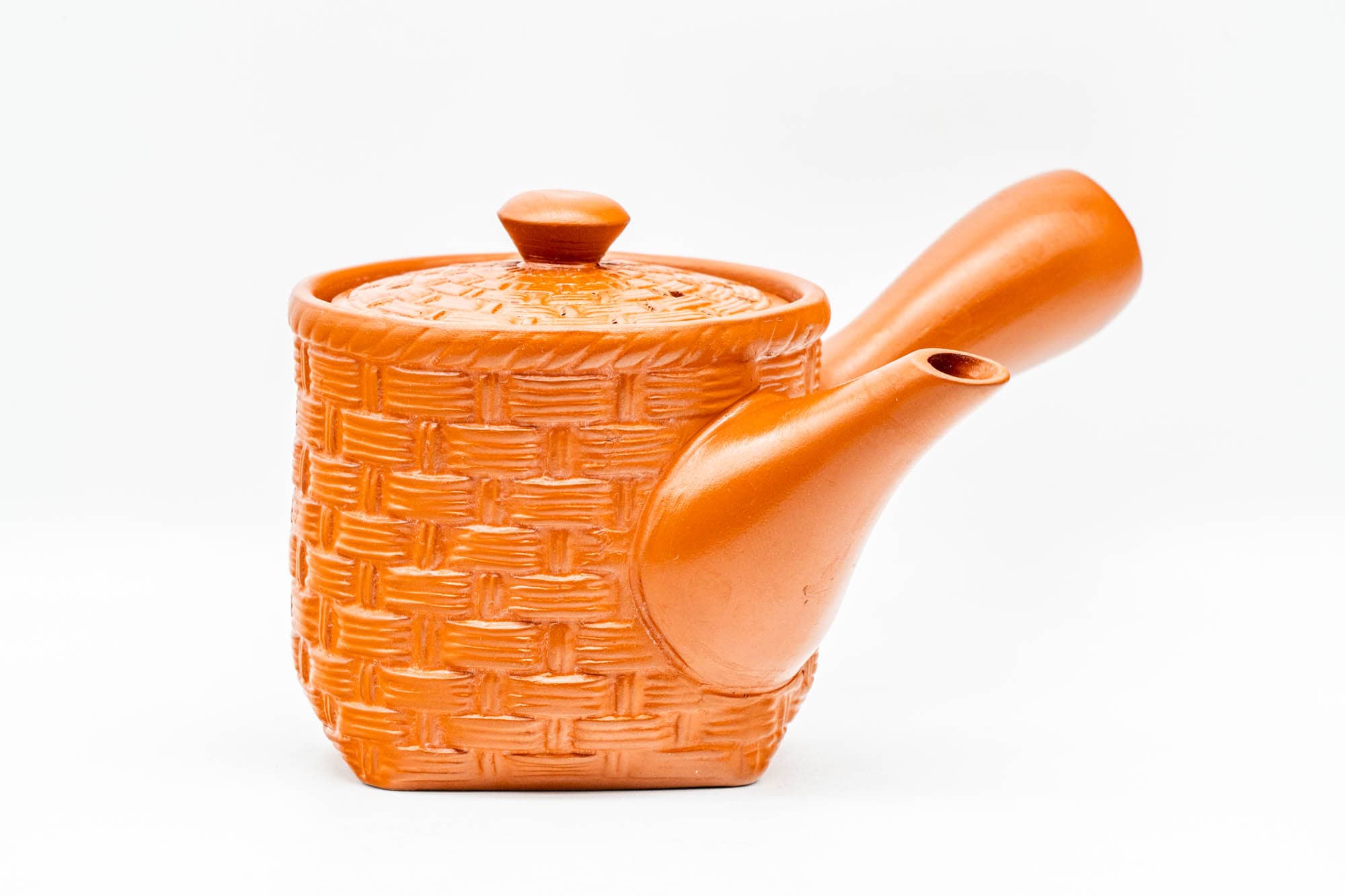 Japanese Kyusu - Basket-Patterned Red Shudei Tokoname-yaki Mesh Teapot - 160ml