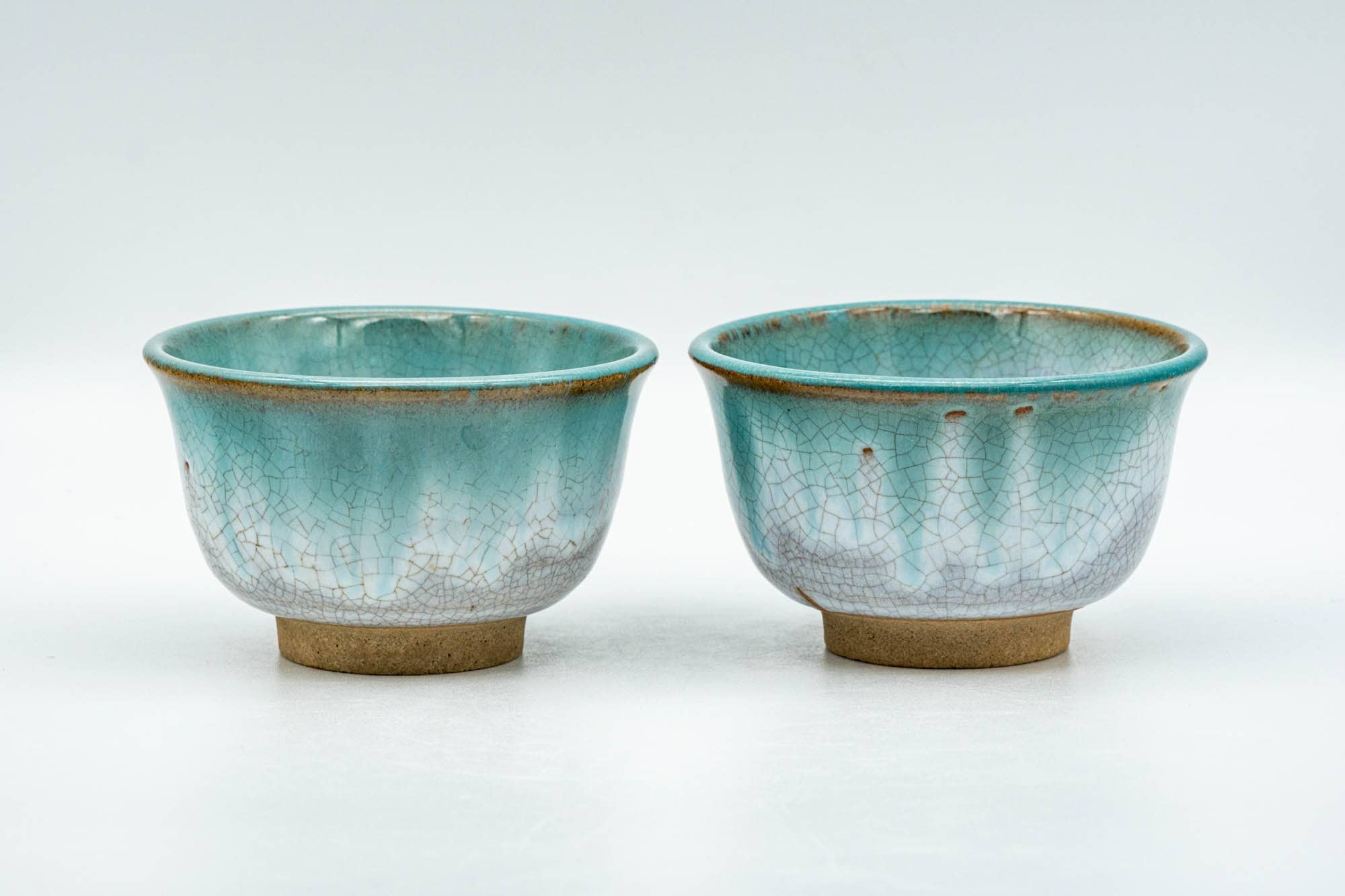 Japanese Teacups - Pair of White Green Drip-Glazed Agano-yaki Yunomi - 100ml