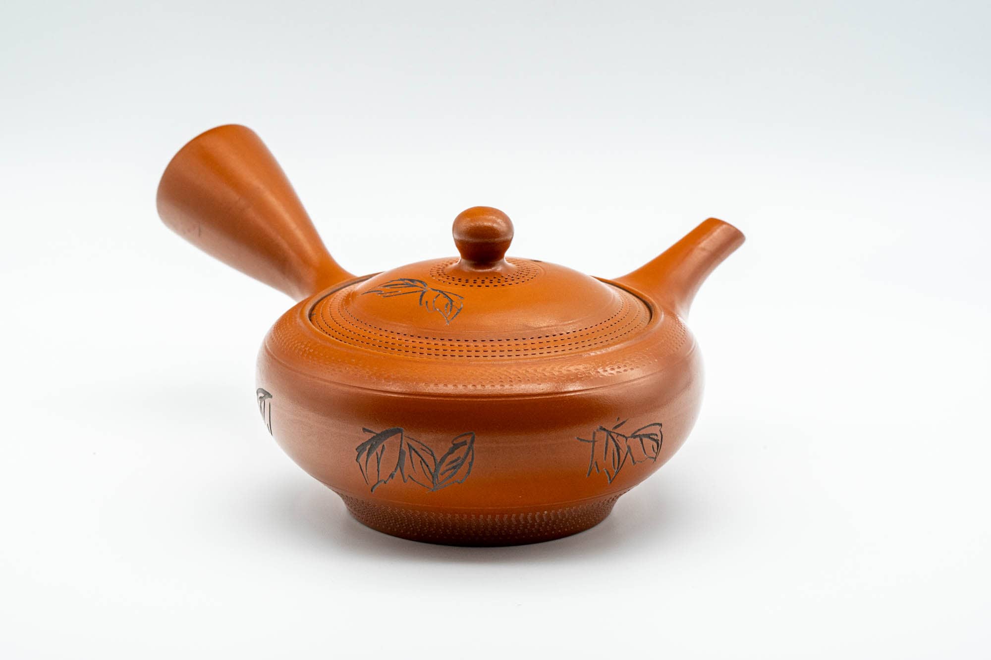 Japanese Kyusu - Leaf Engraved Mesh Strainer Tokoname-yaki Teapot - 225ml