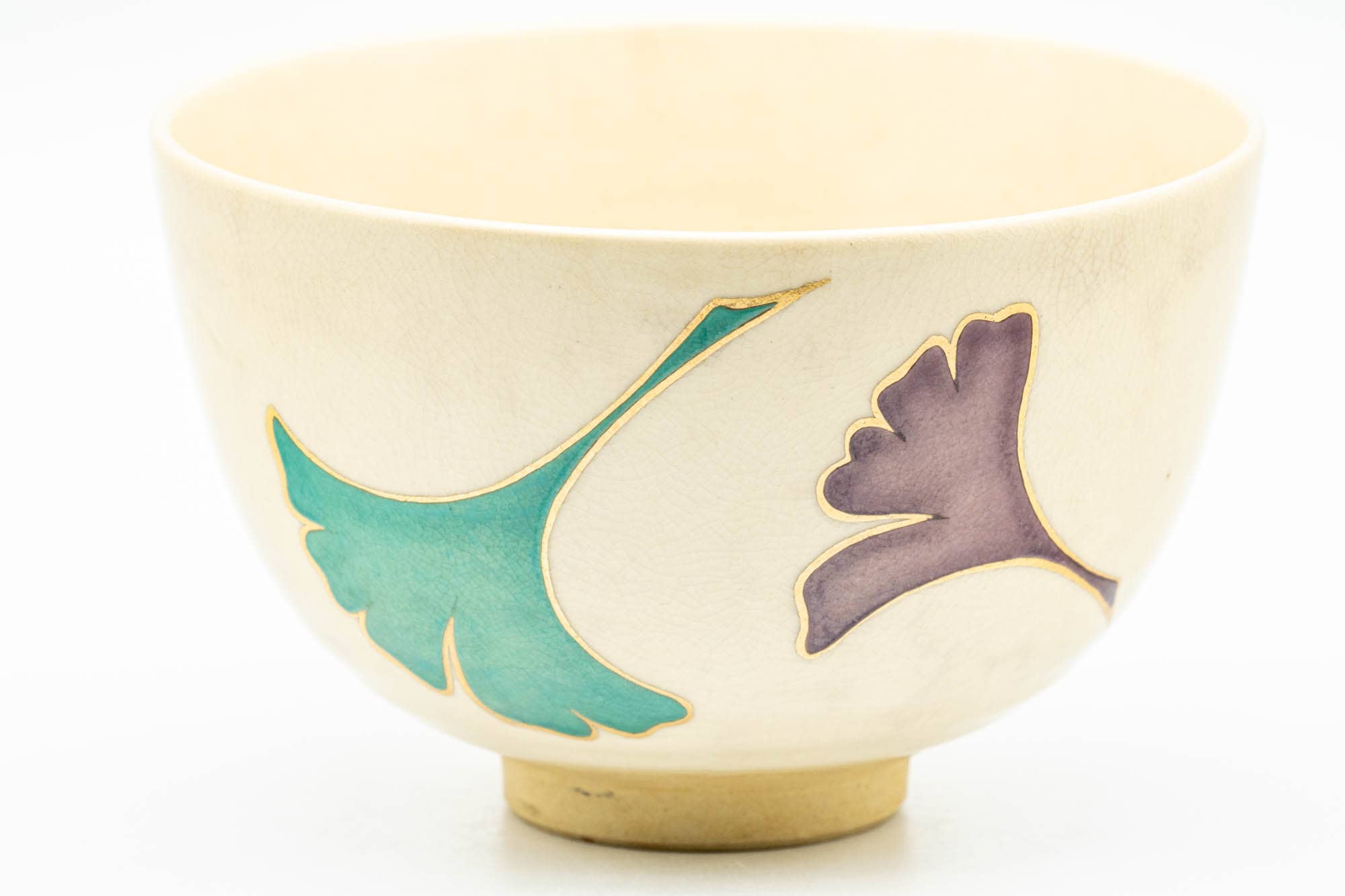 Japanese Matcha Bowl - Green, Purple, and Red Ginkgo Kyo-yaki Chawan - 400ml