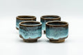 Japanese Teacups - Set of 4 Blue Hare's Fur Drip-Glazed Agano-yaki Guinomi - 35ml