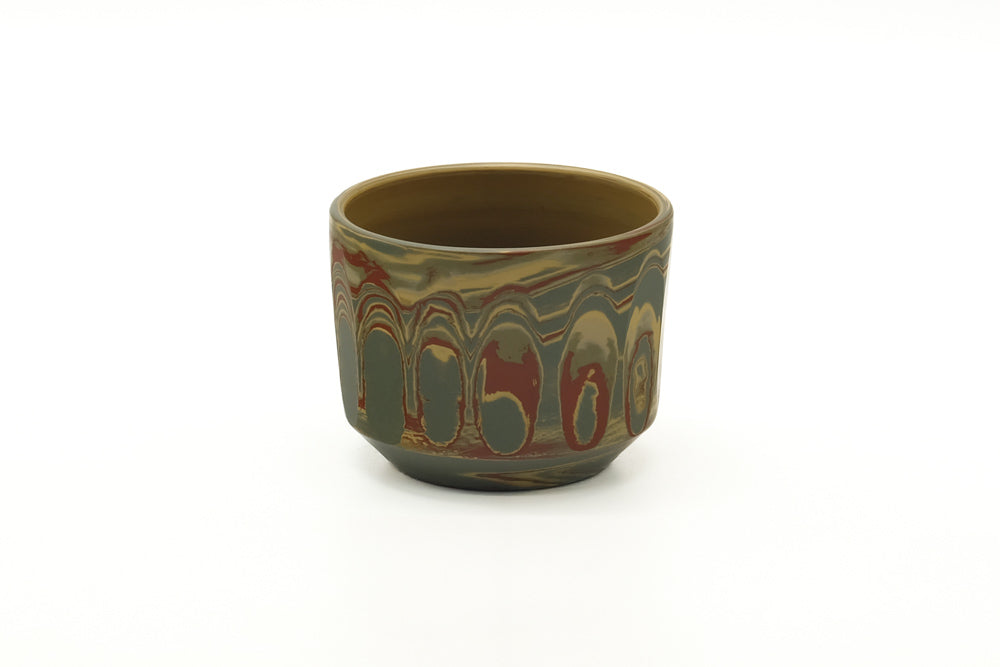 Japanese Teacup - Faceted Green Yellow Red Nerikomi Yunomi - 110ml