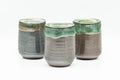 Japanese Teacup - Set of 3 Triangular-Shaped Green Drip-Glazed Yunomi - 90ml