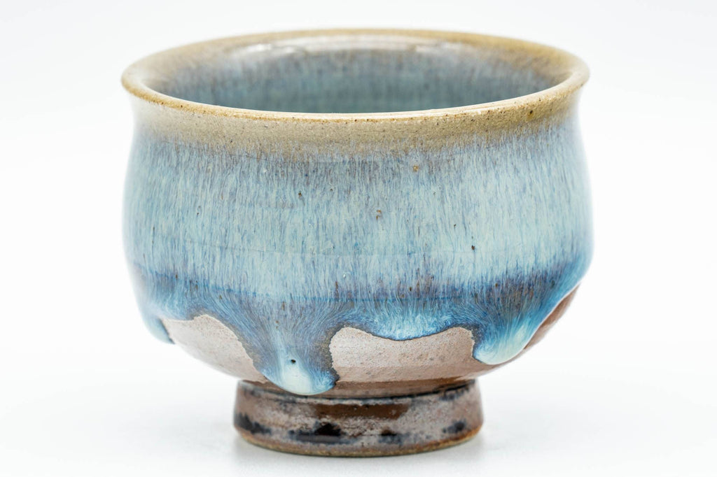 Japanese Teacups - Set of 3 Blue Turquoise Drip-Glazed Yunomi - 90ml