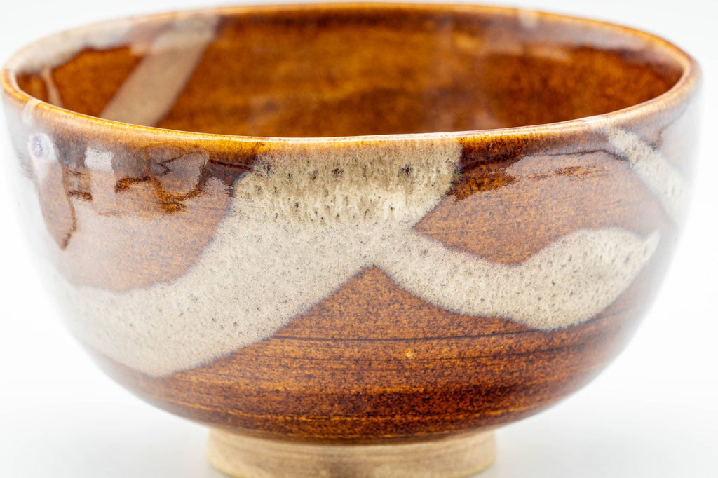 Japanese Matcha Bowl - Mottled Orange Glaze Wan-nari Chadamari Chawan - 300ml