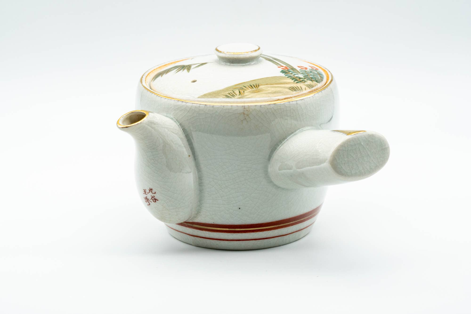 Japanese Kyusu - Bamboo Peacock Kutani-yaki Ceramic Filter Teapot - 400ml