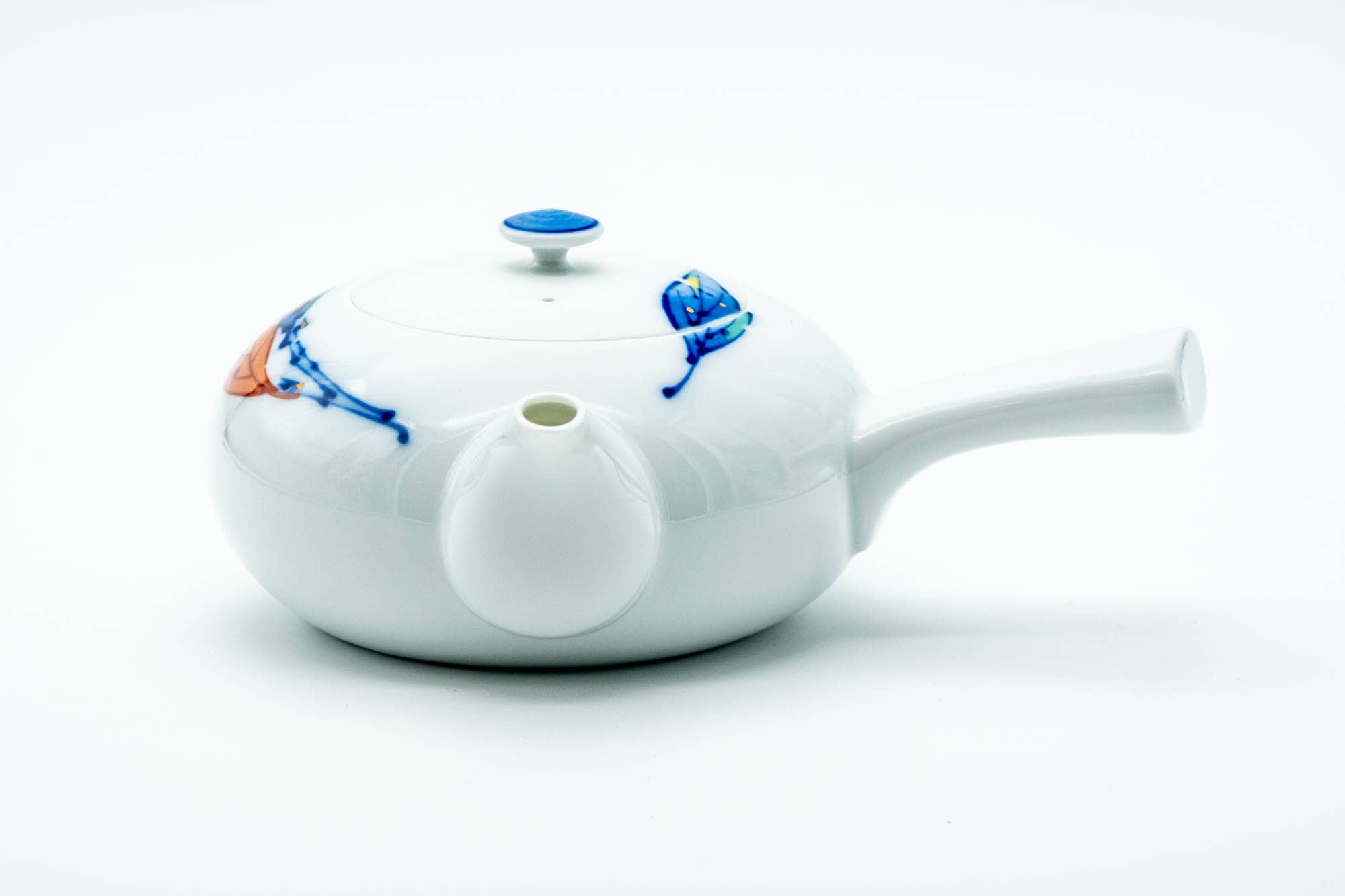 Japanese Kyusu - Blue Orange Leaves Arita-yaki Porcelain Teapot - 350ml